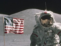 Man on The Moon with American Flag in Background