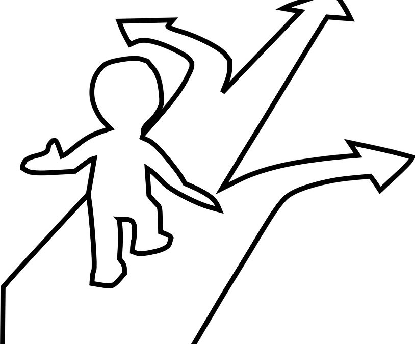 person on arrow that breaks into three paths